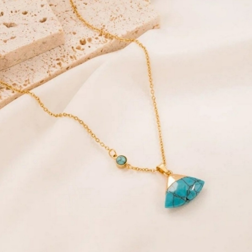 Coastal Cowgirl Turquoise 18k Gold Plated Titanium Steel Pendant Necklace - Picture 2 of 7